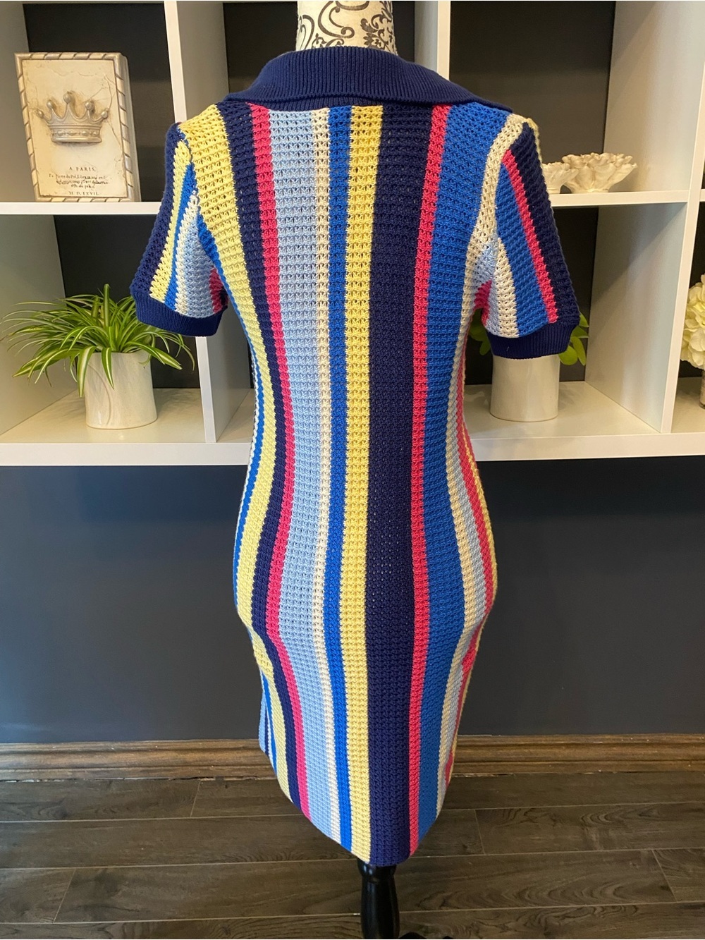 Anthropologie Maeve Striped Crochet Polo Dress in Navy, Blue, Pink & Cream XS - Picture 6 of 9